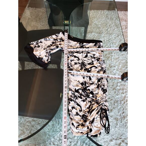 RUBY ROX Asymmetric Dress Womens Medium White Black Floral Ruched One Shoulder - Picture 6 of 11